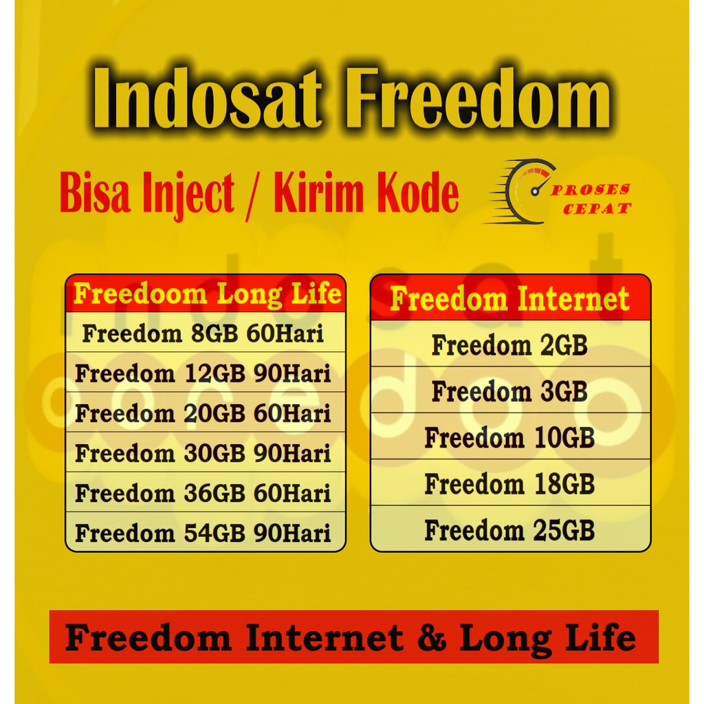 Indosat Freedom Combo Attack - Non Attack 6GB 10GB 20GB 30GB 40GB Inject & Voucher