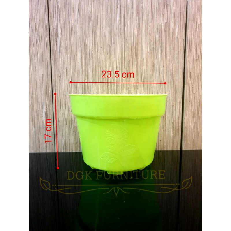 Pot Bunga Bulat Corak Bunga Plastik Hijau Apel Murah Diameter 23.5 cm