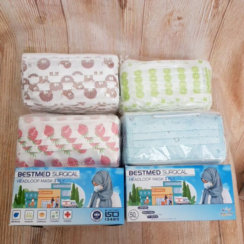 Masker Medis Hijab Best Med Headloop 3 ply/Masker Jilbab 50 ply