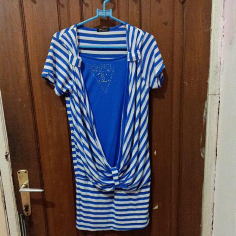 Dress Wanita Stripe BIRU Preloved Dress Garis-Garis SECOND Biru Baju Terusan Wanita PRELOVED BLUE ST