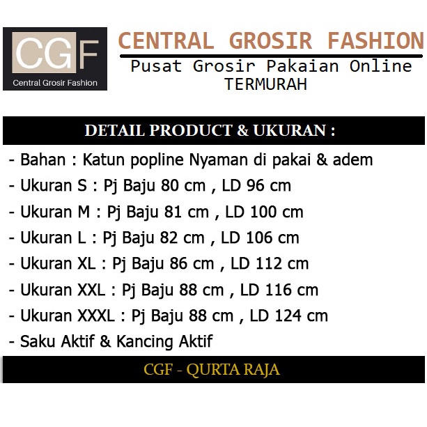 Qurta Raja  - Central Grosir Fashion (CGF) - Ukuran S-3XL - Matt Katun Poplin