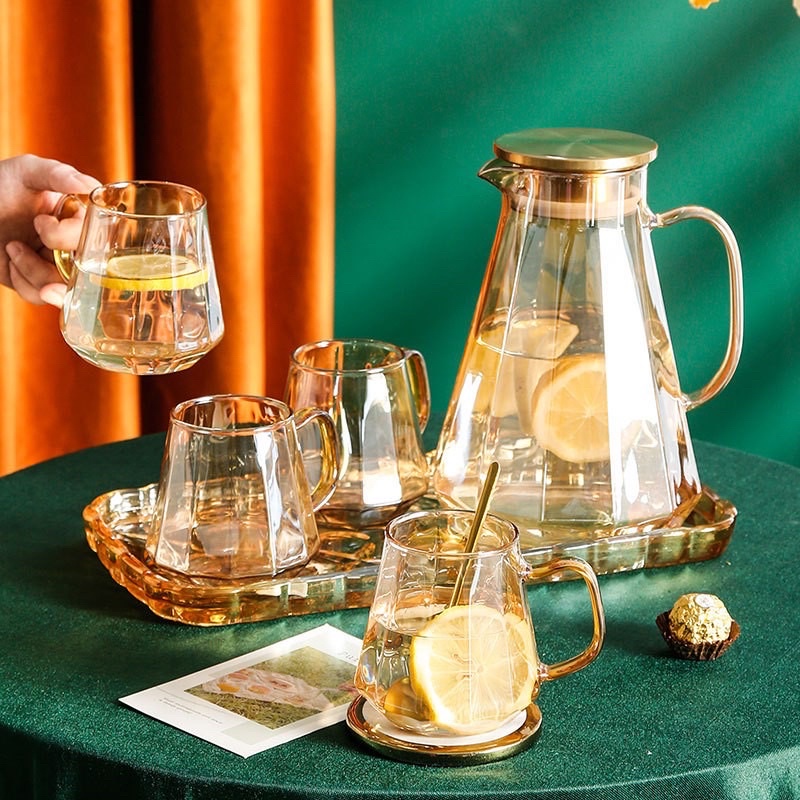 Teko Gelas Kaca kristal/Ketel-Jug glass set/Luxury Amber Ketel set/Picther teko gelas set/teko gelas