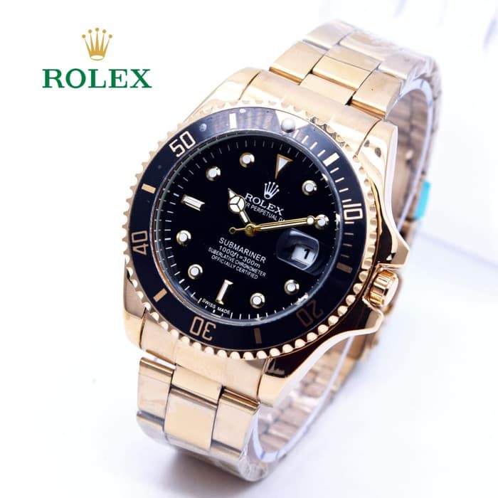 Diskon Jam Tangan Pria Rolex Submariner 02 Rantai Gold plat Black Terlaris