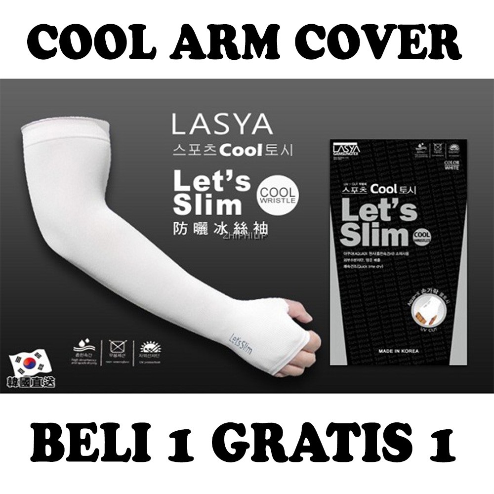 Sarung Tangan Cool Let's Slim Arm Sleeve Cool Arm Cover Made in Korea - Abu-Abu + Beli 1 Gratis 1