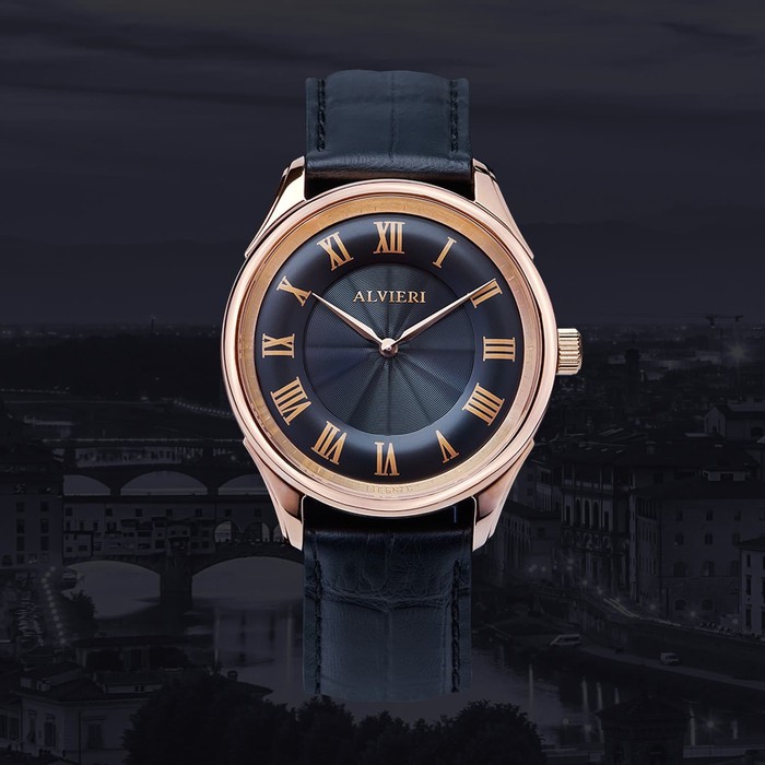 ALVIERI - Firenze Classic - Rose gold case 40mm Black(AFE 114)