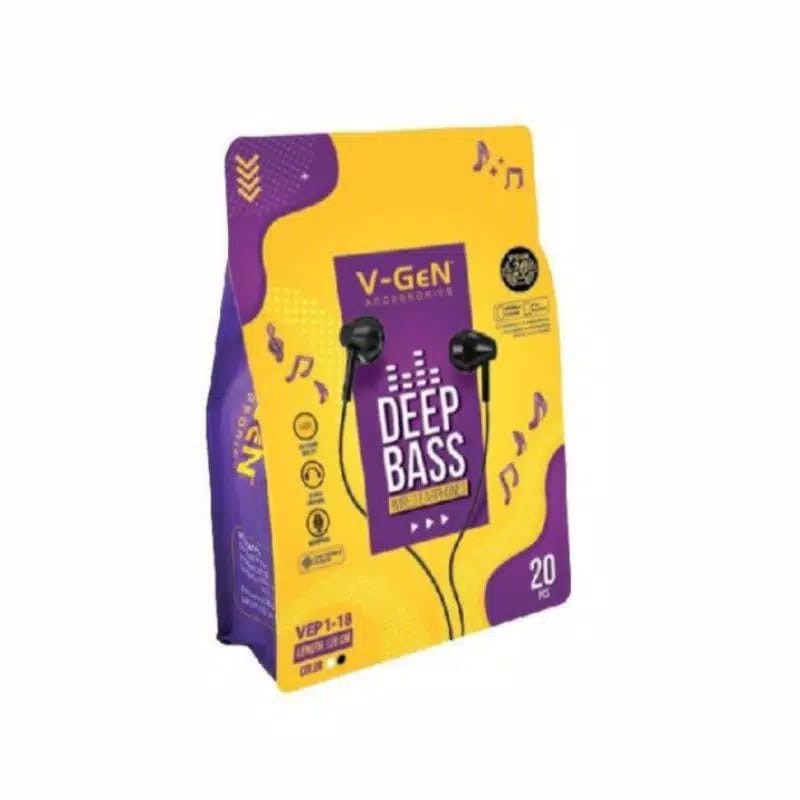 Earphone VGeN VEP1-18 Wired Handsfree Headset HiFi Sound ( ECER 1 PCS ) VGen VEP1-18