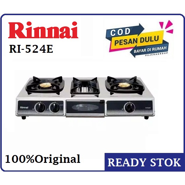 Kompor Gas RINNAI Kompor gas 3 TUNGKU RI 524 E stainless stell - tungku panggang Original Bergaransi