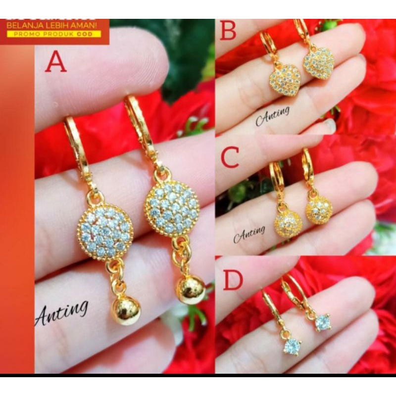 Anting full permata zircon elegan termanis logam emas Hongkong anti karat