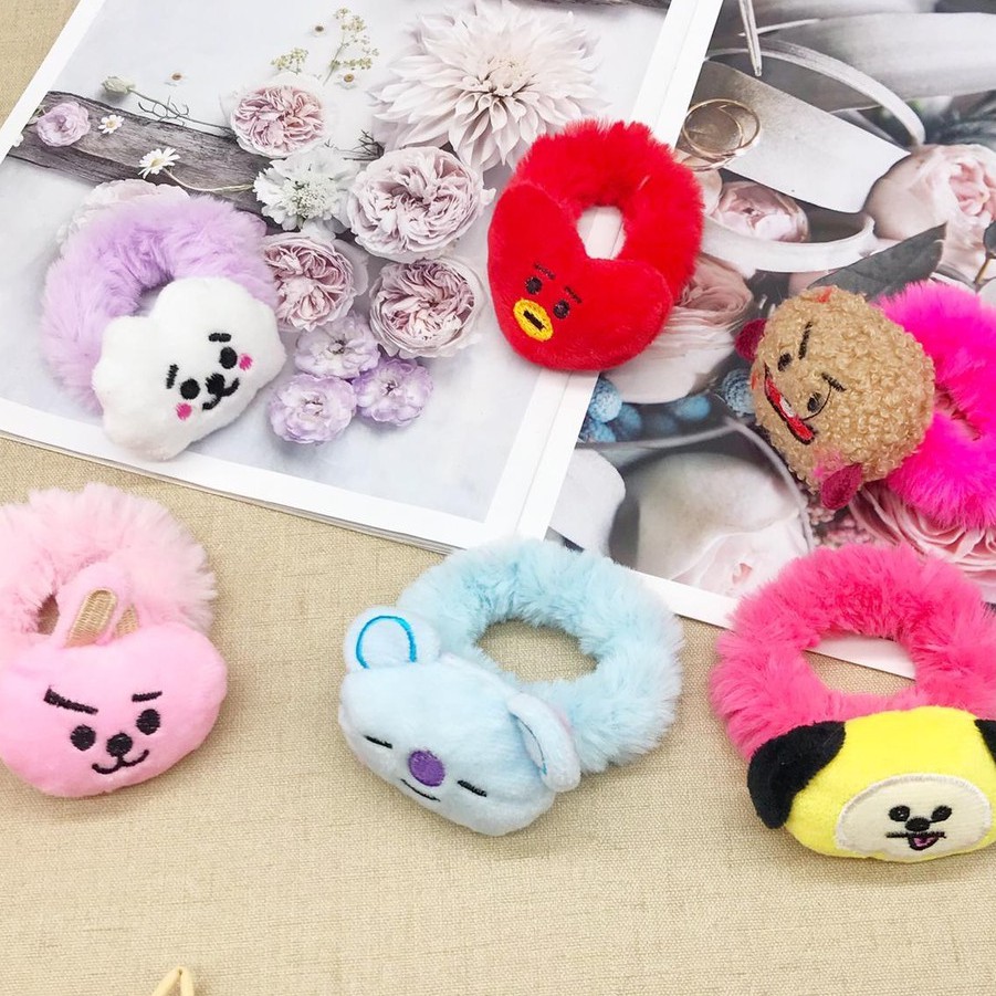 ( BISA COD ) IKAT RAMBUT BULU POM POM BT21 BTS  / KUNCIRAN RAMBUT / KUNCIR RAMBUT / HAIRBANDS BT21