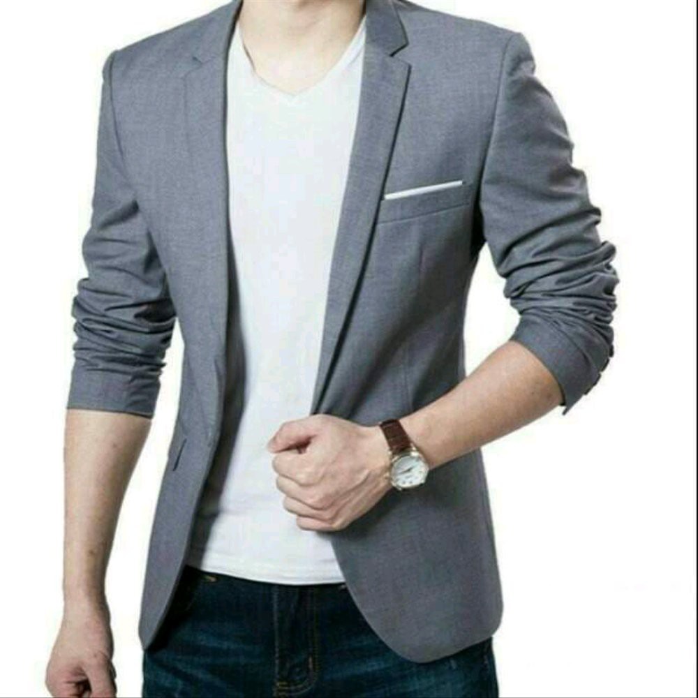 Blazer Pria List Putih Slimfit Casual Modern