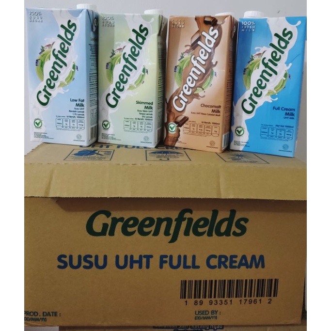PROMO Surabaya dus susu UHT greenfields 1L aneka rasa full cream plain skim skimmed low fat choco malt greenfield 1 liter