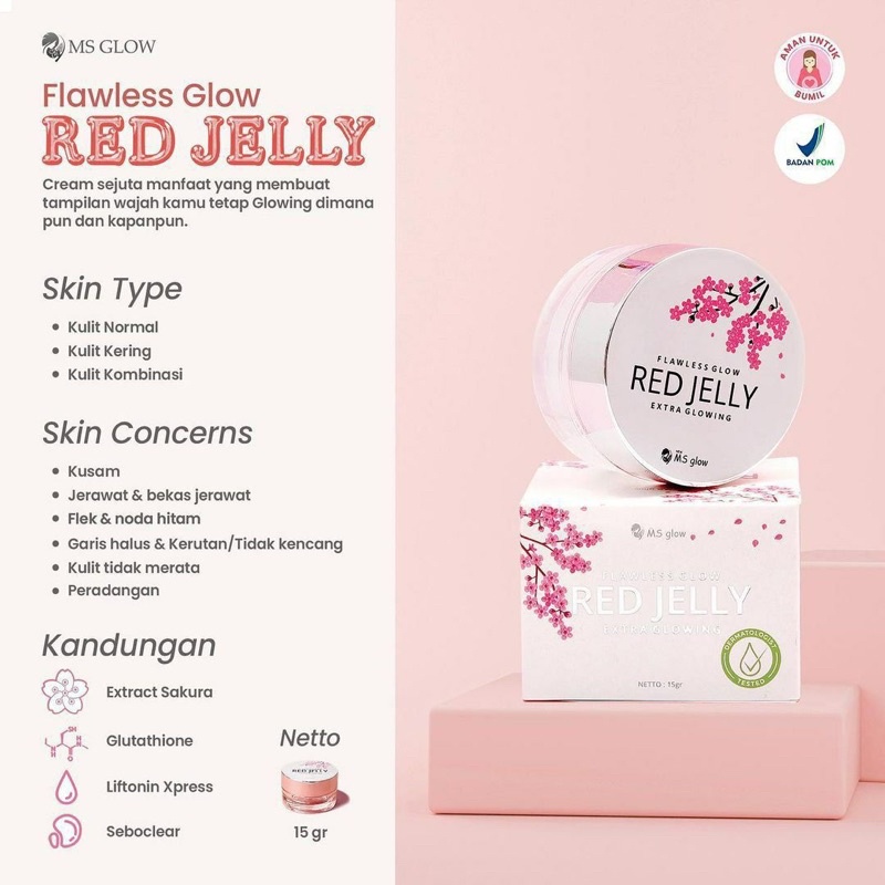 【Official Store】MS GLOW Red Jelly Radiance Gold Sleeping Mask Msglow Cream Gel Pencerah Pemutih Kulit Wajah Kering Oily Sensitif Anti Bakteri Jerawat Bekas Noda Hitam Flek Anti Aging Glowing Whitening Viral BPOM