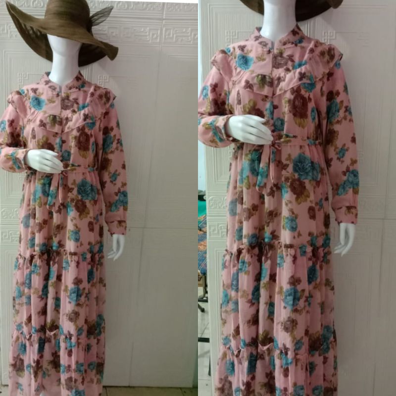 GAMIS LEBARAN IMPORT CERUTY SUSUN CANDA KELILING GAMIS MOTIF BUSUI CERUTY DRESS BUNGA SHABBY VINTAGE