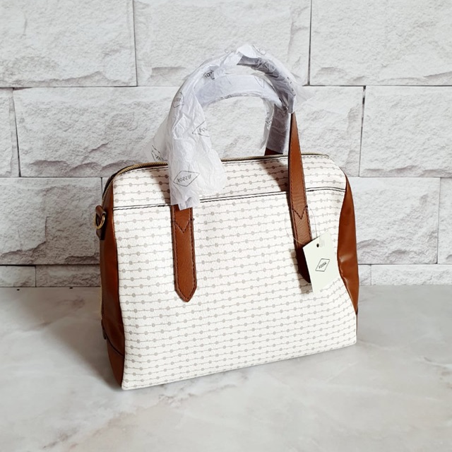 (SALE 1,300,000)TAS FOSSIL SYDNEY SATCHEL WHITE BONE