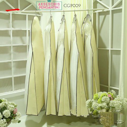 [BISA COD] PLASTIK COVER BAJU GANTUNG PELINDUNG GAUN PENGANTIN CREAM CGP009