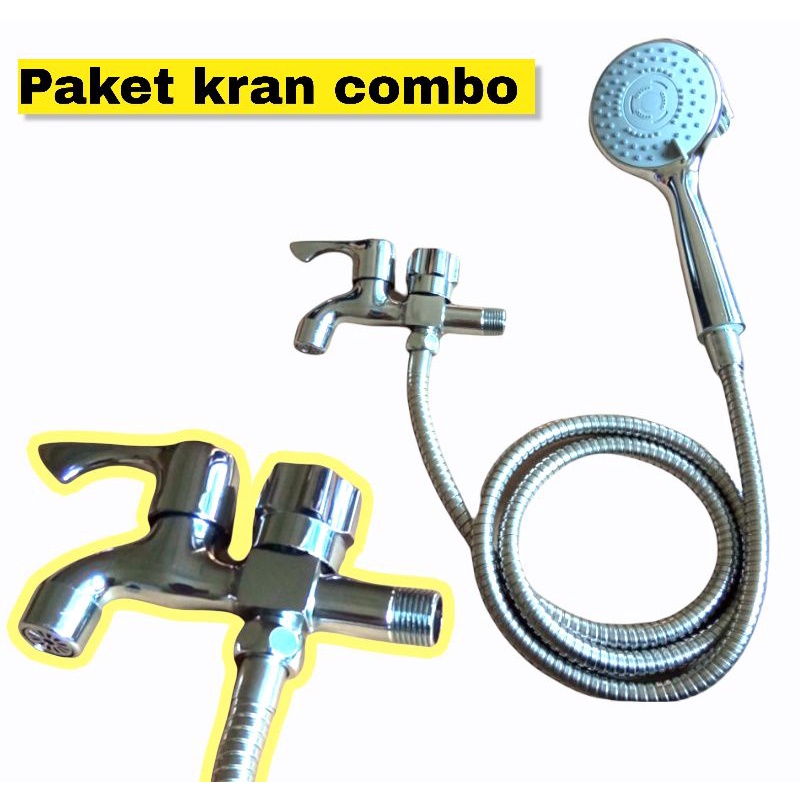 Paket Hand Shower dan Kran Shower Combo - 1/2 Inch - High Quality Kran Stainless krom