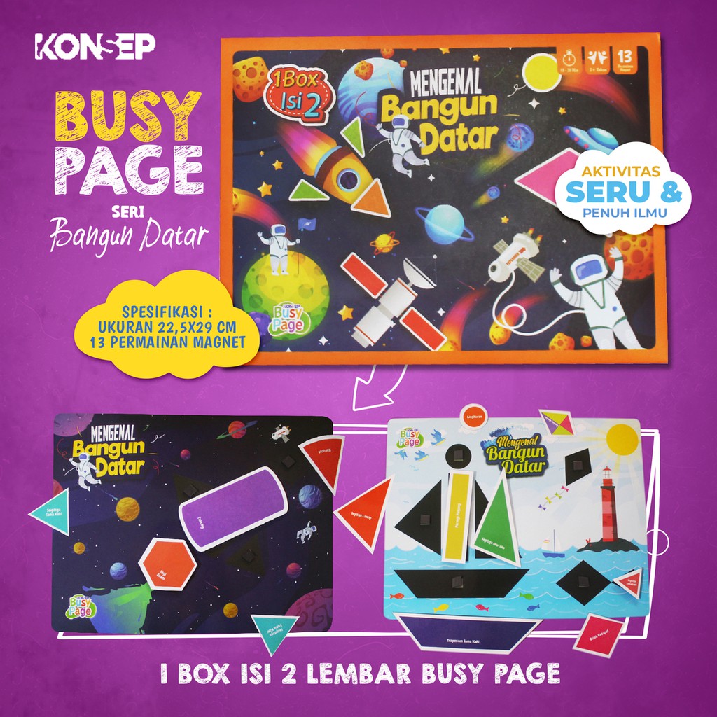 [1BOX ISI 2] KONSEP BUSY PAGE MENGENAL BANGUN DATAR / ACTIVITY SHEET / MAINAN EDUKASI ANAK