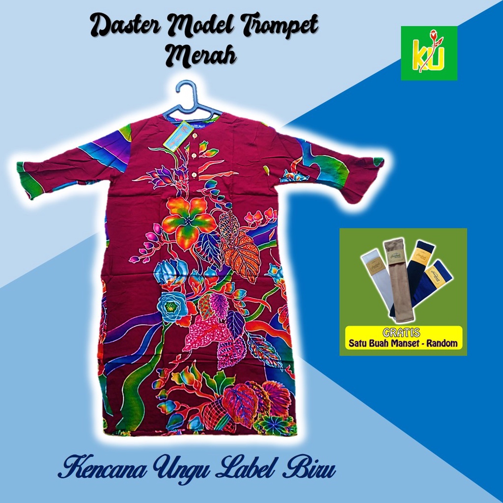 Daster Batik Wanita Kencana Ungu Label Biru Model Trompet