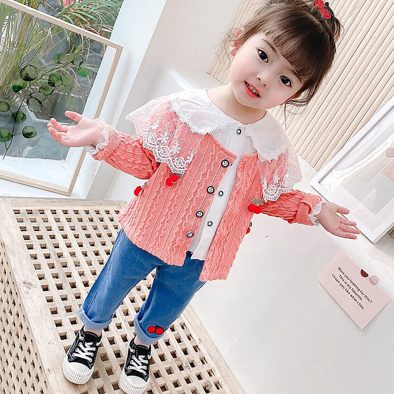 Setelan Anak Perempuan Cardigan Cherry