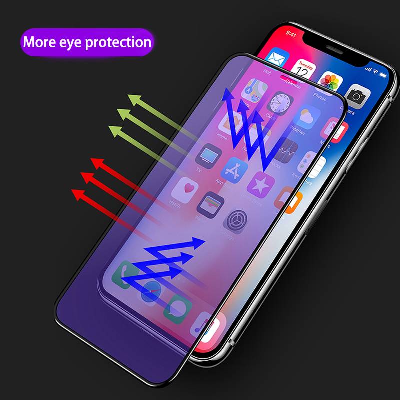 Purple Light Tempered Glass Film For iPhone 12 ProMax Protective Glass for iPhone 8P 6 7 X XR 11Pro Full Screen Protector