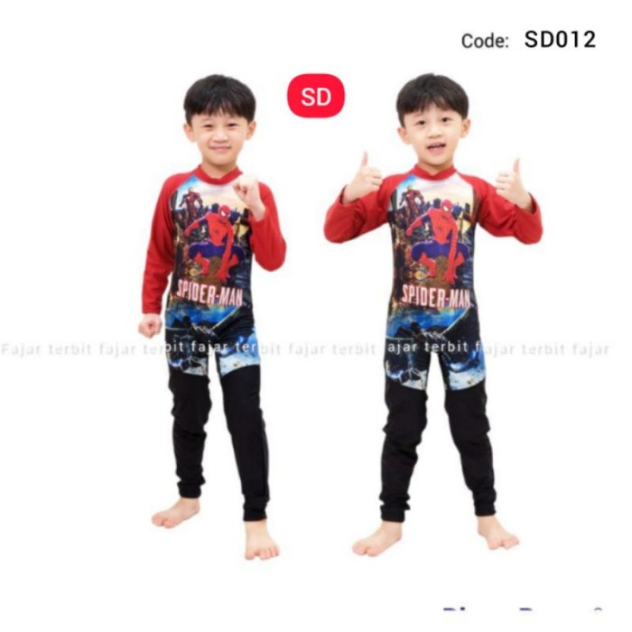 baju renang anak laki-laki SD panjang karakter spiderman avengers cars - avengers hitam, M