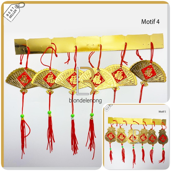 Gantungan Hiasan Tasel Tassel Dekorasi Pohon Imlek Mehwa Meihua Fuk Hoki Hongshui Fengshui Souvenir Suvenir Parcel Parsel Hampers Hadiah Gift Imlek New Year Tahun Baru Cina Cny Rumbai Merah Foil Emas Gold Dashboard Kaca Pintu Rumah Mobil Murah Import