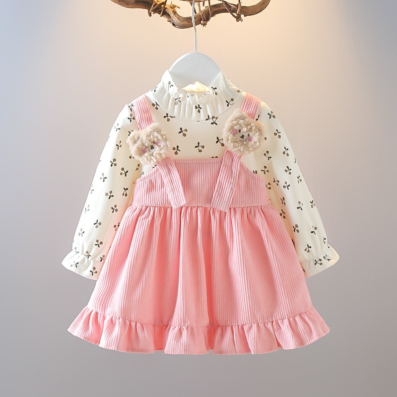 【Happy Baby】0-4Tahun Dress Lucu Rumbai Lengan Panjang Tali Depan QZ-85