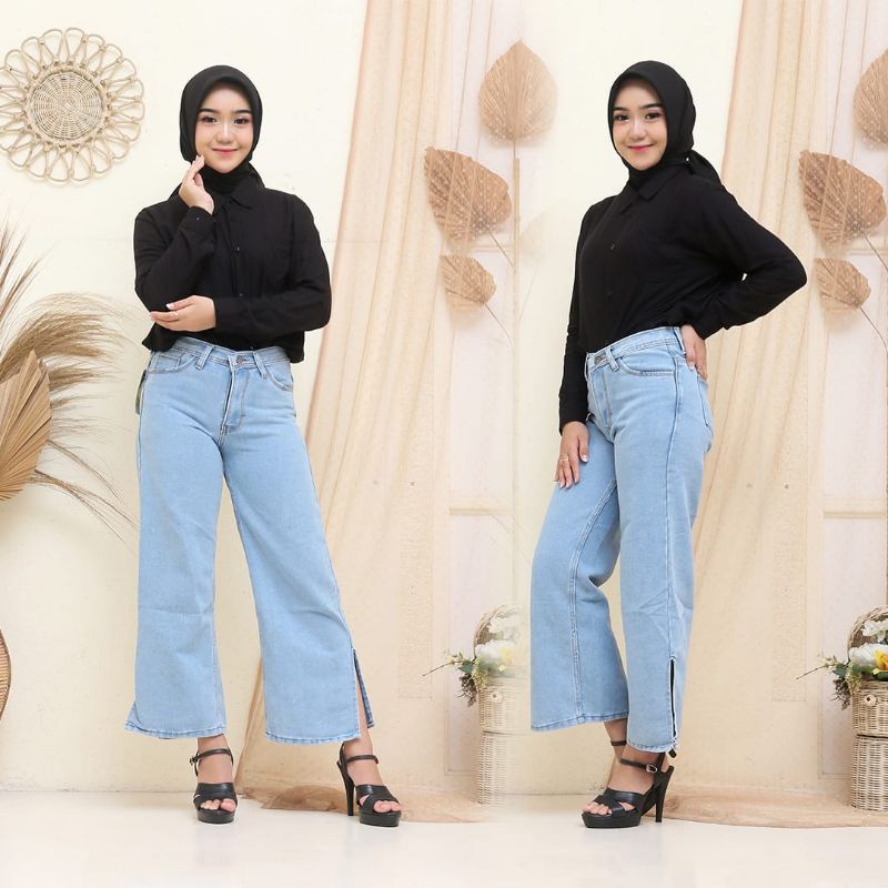 0KULOT JEANS PREMIUM BELAH SAMPING // EONNI KULOT JEANS JURAGAN OUTFIT