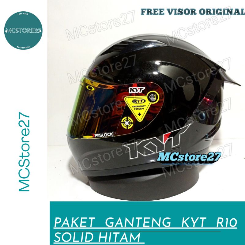 PAKET GANTENG KYT R1O POLOS HITAM | SOLID | HELM FULL FACE