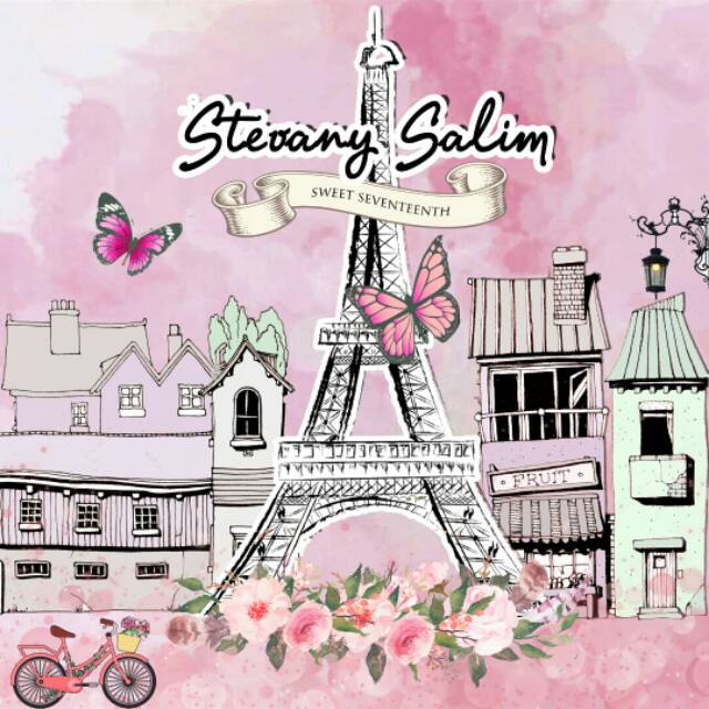 Spanduk Backdrop Banner Ulang Tahun sweet seventeen tema eiffel paris