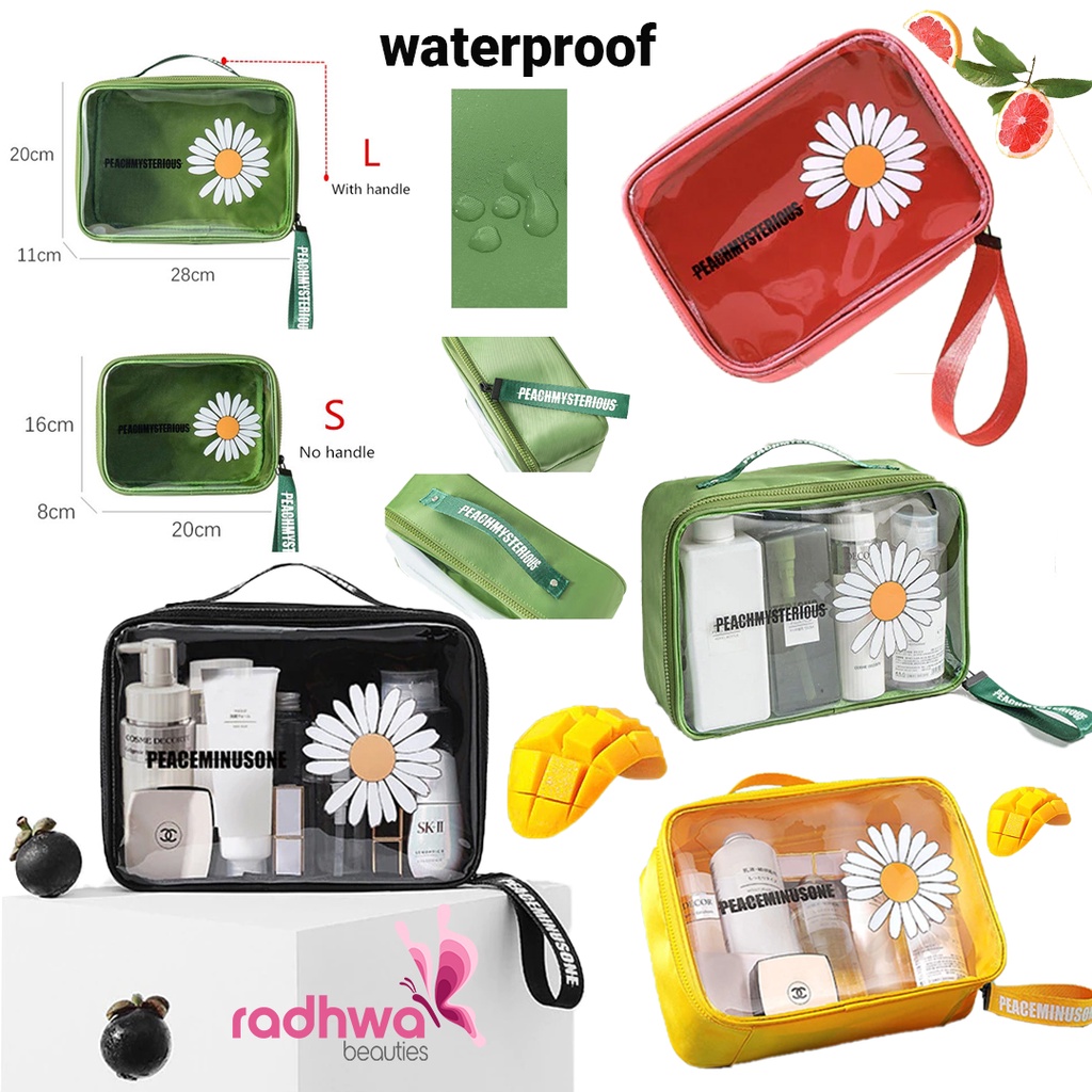 Tas Make Up Pouch Kosmetik Transparan Daisy Flower Waterproof Toiletries Travel Bag Wanita