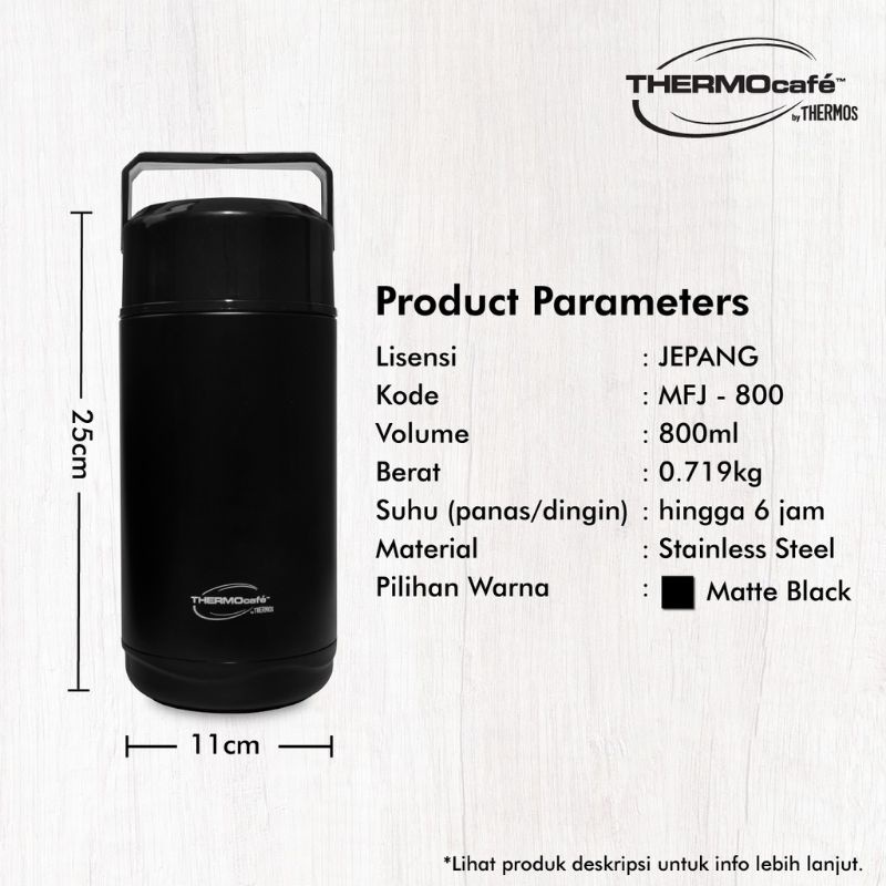 Thermocafe by Thermos Food Jar Lunch Container 800ml Matt Black MFJ-800 Matte Black Wadah Termos Makanan