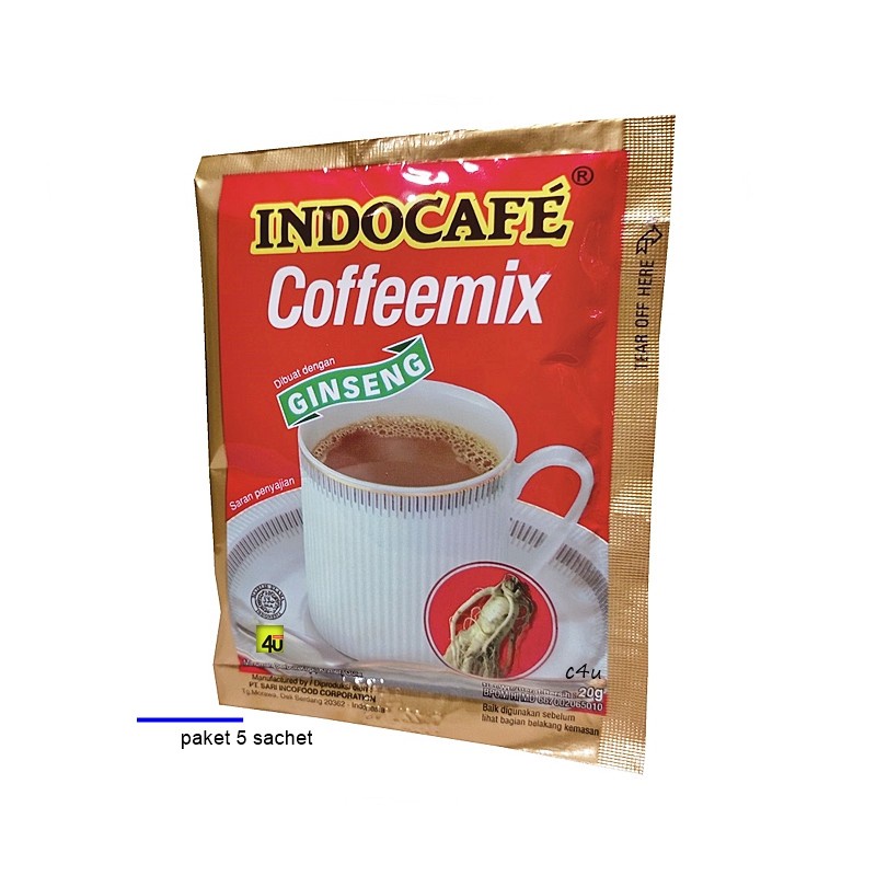 

5PCS Indocafe Coffeemix Ginseng Minuman Kopi Bubuk 5pcs x 20gr