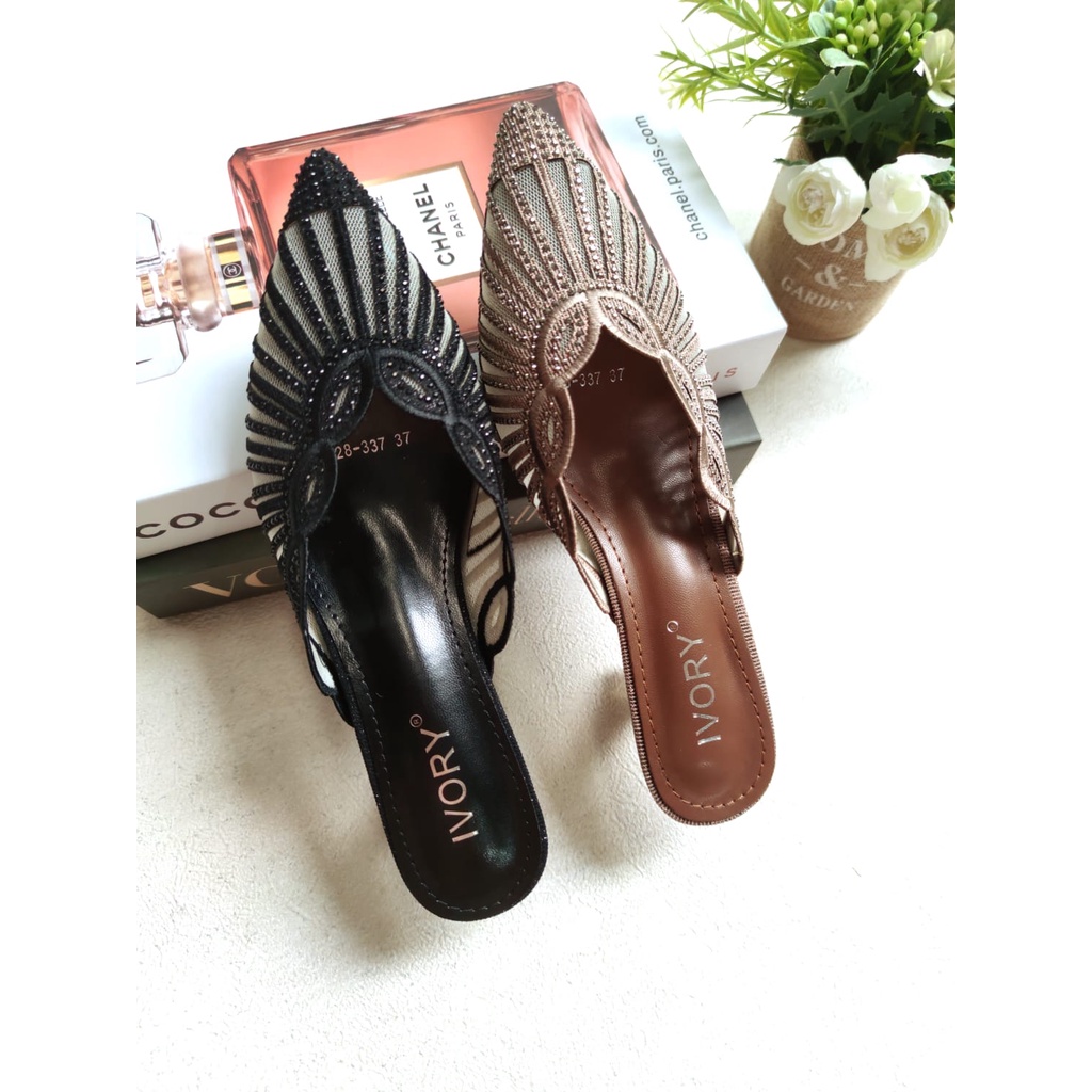 IVORY Sepatu Wanita Heels Mules Pesta Glitter X28-337