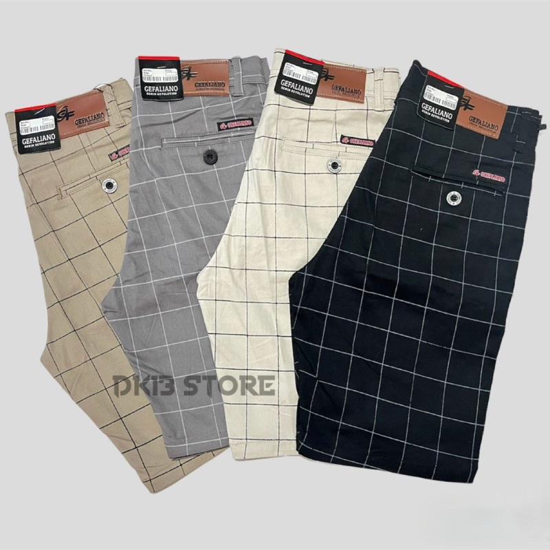 Celana Tartan Pendek Pria Warna Cream Original Gefaliano Katun Strecth/Melar 28-38