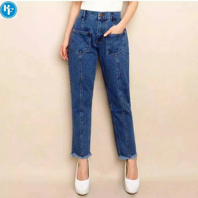 BAGGY LIA POCKET KANTUNG JEANS RAWIS PREMIUM