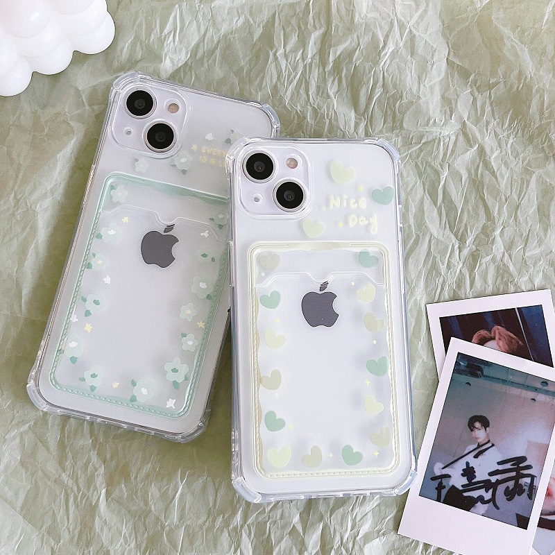 Soft Case Transparan Motif Bunga / Hati Untuk iPhone 12 13 Pro Max 11 X XR XSMAX