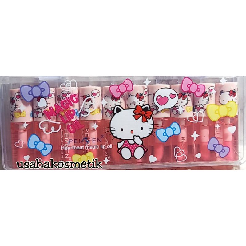 PROMO BESAR 1PAK ISI 10PCS LIP OIL PEIYEN VITAMIN BIBIR COVER DORAEMON + HELLO KITTY + LOVELY