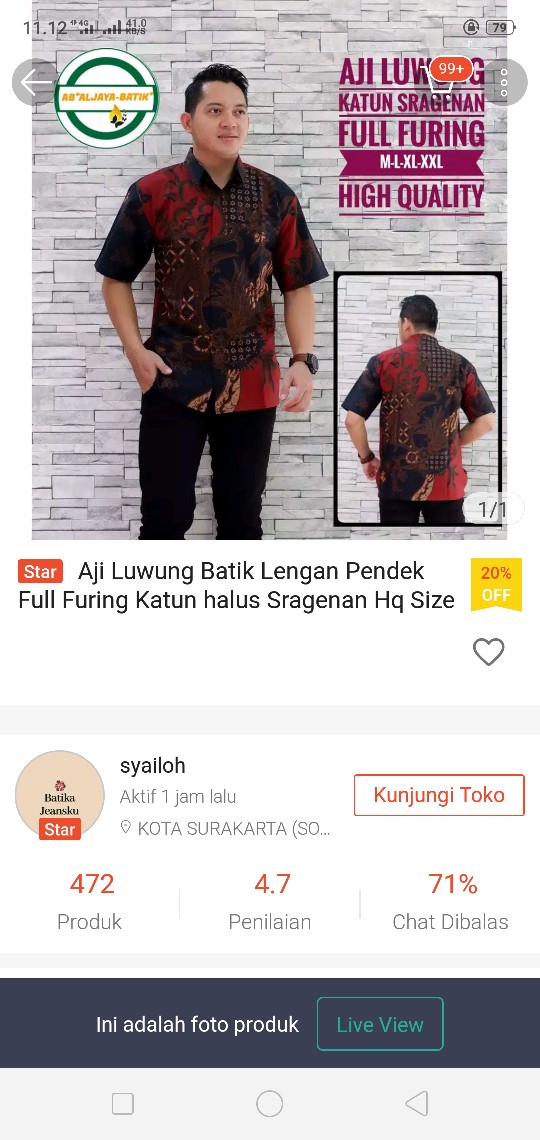 Aji Luwung Batik Lengan Pendek Full Furing Katun Halus Sragenan Hq Size M-xxl Batik Solo