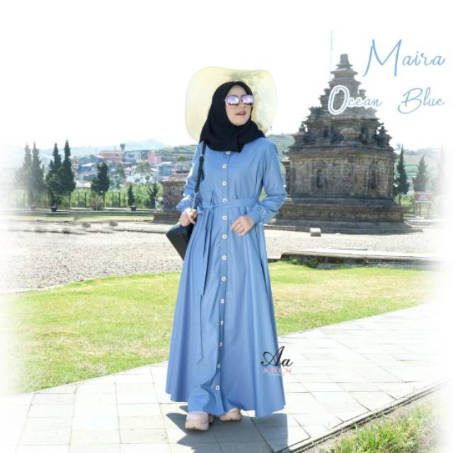 gamis maira ocean blue ori by aden hijab