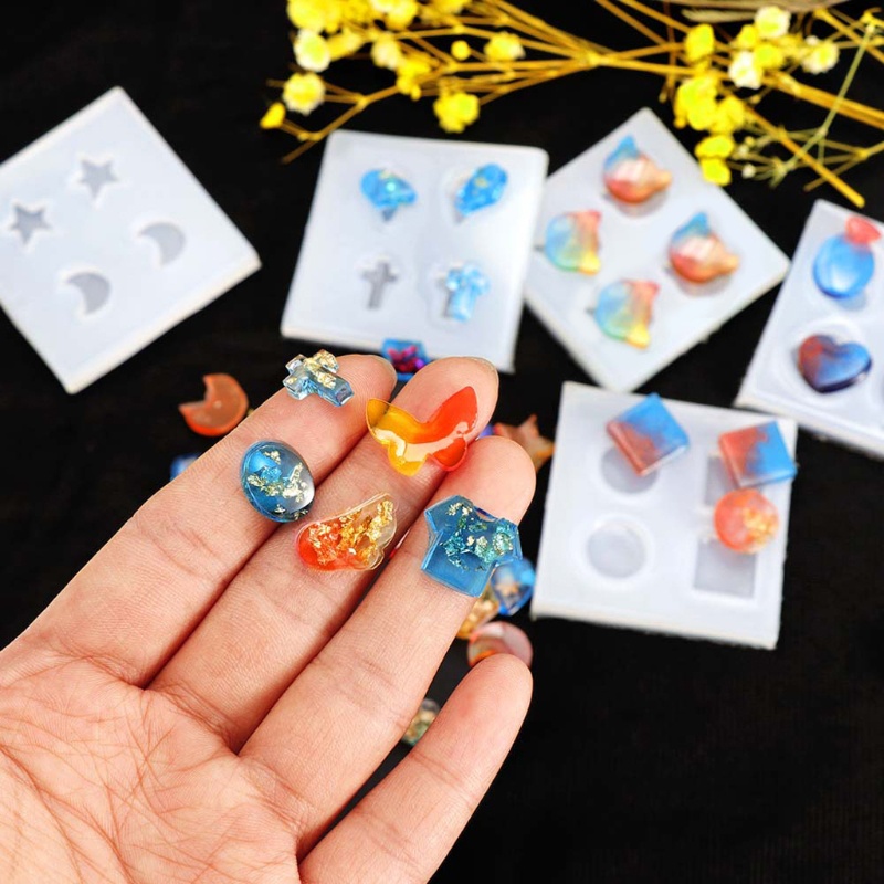 SIY  9Pcs Epoxy Resin Earrings Charms Casting Mould Jewels Shapes Ear Studs Silicone Resin Mold  Mini Earrings Molds Kit Tool