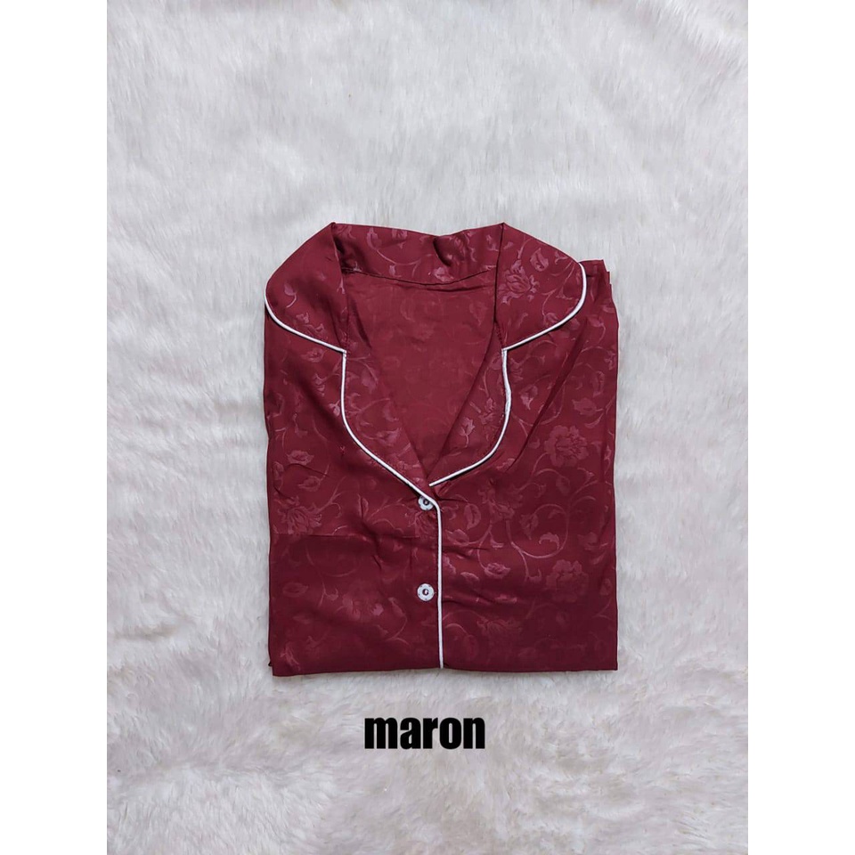 PEPOY SHOP Stelan Piyama Baju Tidur Tangan Panjang ( PP ) Embos Motif Wanita LD 104 Cm-MARON
