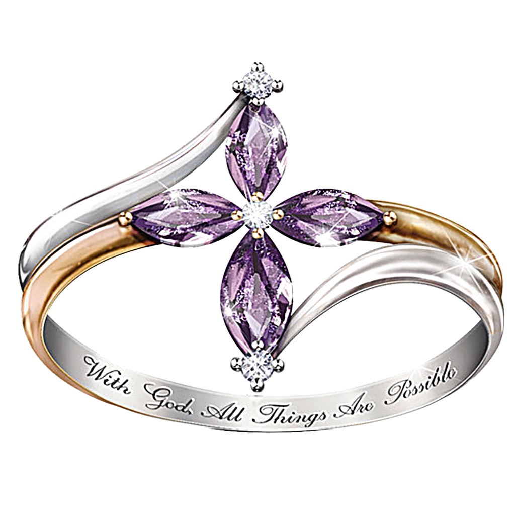 Hu Hu Hu Hu Hu Alat Bantu Pasang Kacamata♡ Cincin Wanita Bahan Tembaga Hias Amethyst Imitasi Warna Ganda Untuk Hadiah Valentinepesta