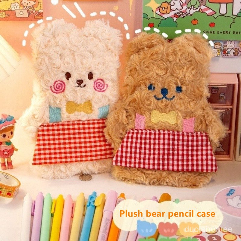 

Plush bear pencil case School stationery storage bag Cute pen bag gifts for kids girls pen case big