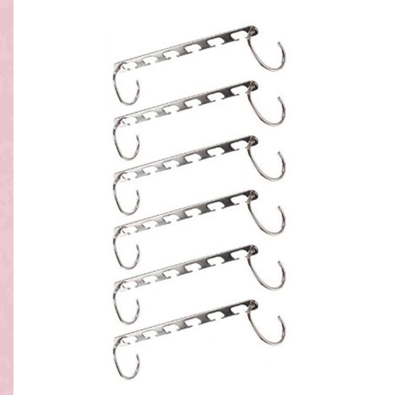 6pcs Stainless Iron Closet Hook Cloth Hanger Wardrobe Organizer Space Saver