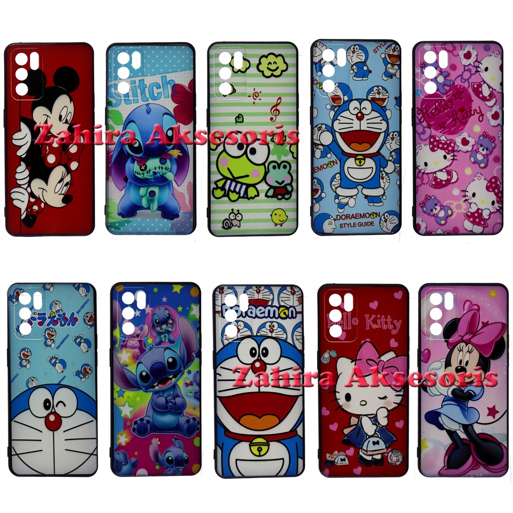 Oppo Reno 6 5G Case Karakter Boneka Gambar Doraemon Hello Kitty Minnie Mouse Keroppi Unicorn Stitch