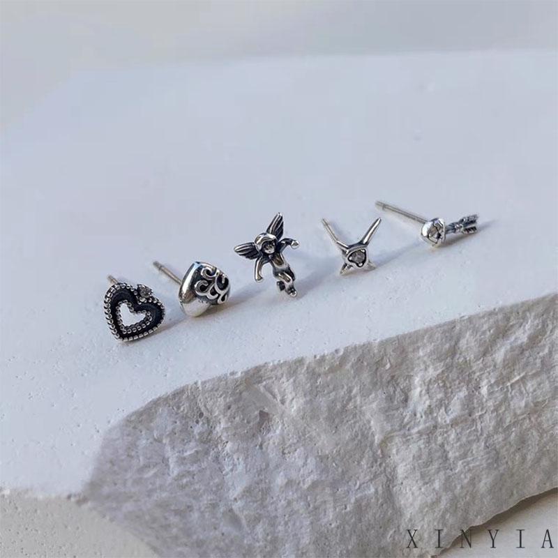 【COD】gaya gelap trendi 5 PCS Desain Retro Anting Pejantan Angel Arrow Love Bentuk Anting Stud Set