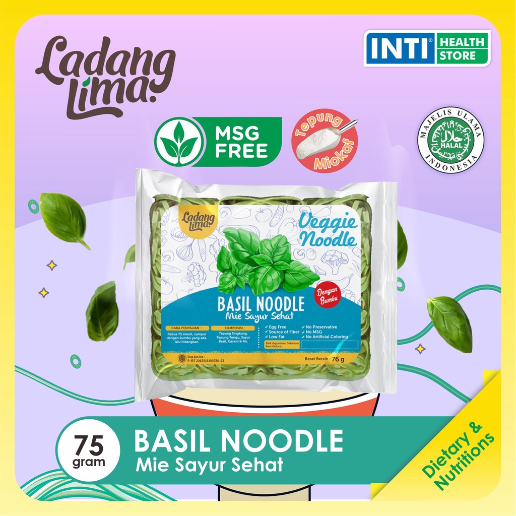 Ladang Lima | Mie Basil &amp; Garlic Ladang Lima 76gr | Mie Instant Sehat