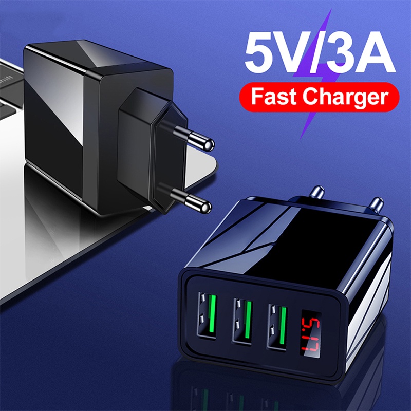 Adapter Charger Dinding 5v / 3.1A US / EU / UK Plug Dengan Display LED Untuk iPhone / Android