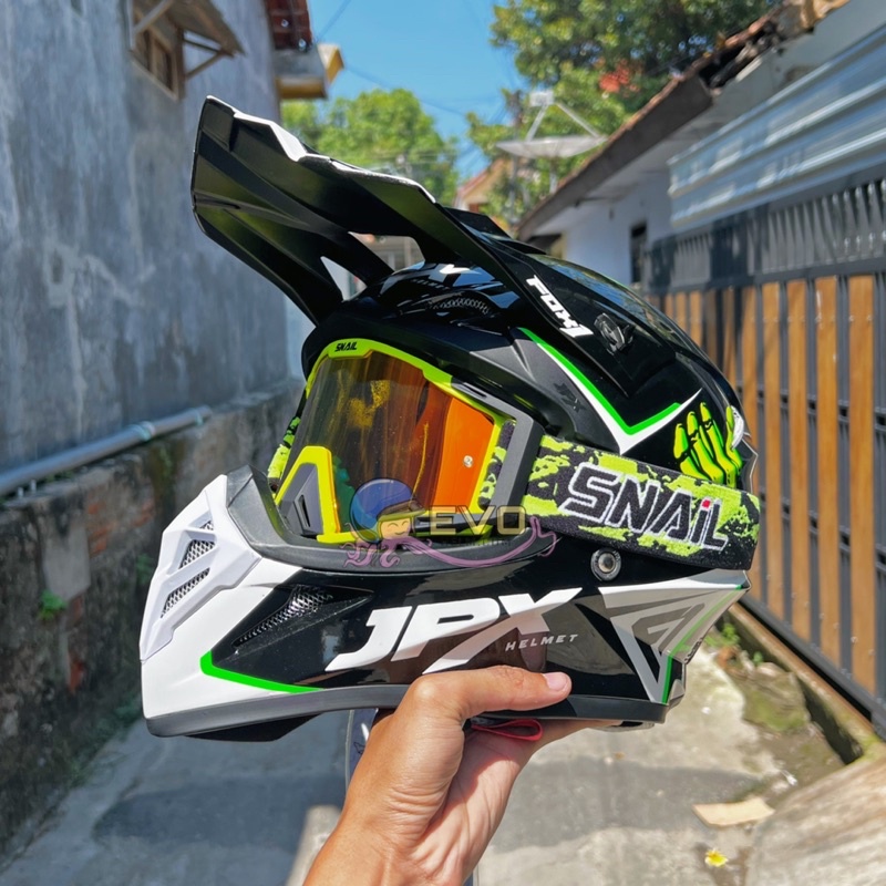 HELM JPX X45 SUPERBLACK CROSS_FOX1 + GOOGLE SNAIL JPX DVAIS ORI - (ONGKIR 2 KG)